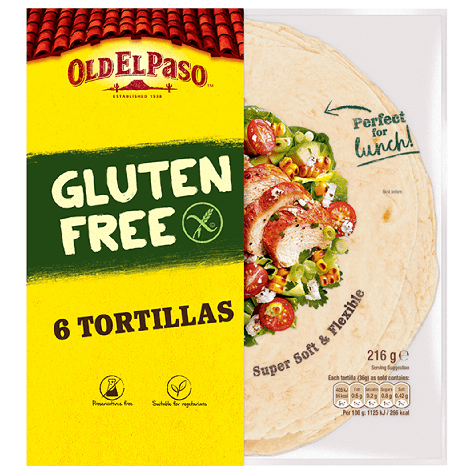 pack of Old El Paso's gluten free super soft 6 tortillas (216g)